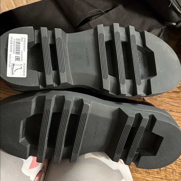 NWT All Saints Othello Black Leather Lug Sole Booties with Gold Zipper - sz 8 - Picture 5 of 16